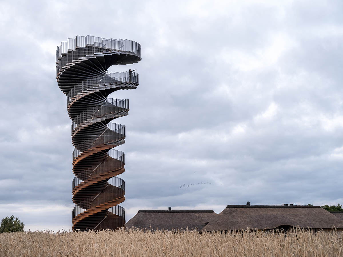 BIG Completes Corten Steel Double Helix Observation Tower In Denmark’s Wadden Sea National Park